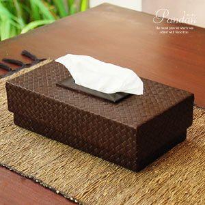 ティッシュケース パンダンとウッドで出来たフタ付きティッシュケースカバー アジア工房 10439