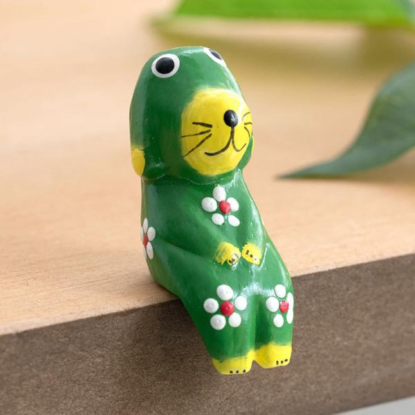 人形 木彫り 犬 置物 アジアン雑貨 カラフル 木製 バリ犬オブジェ 1匹 ライトグリーン 玄関 イ...