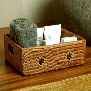 丸型蓋付バスケット アタ雑貨 バリ島 エスニックインテリア 収納かご