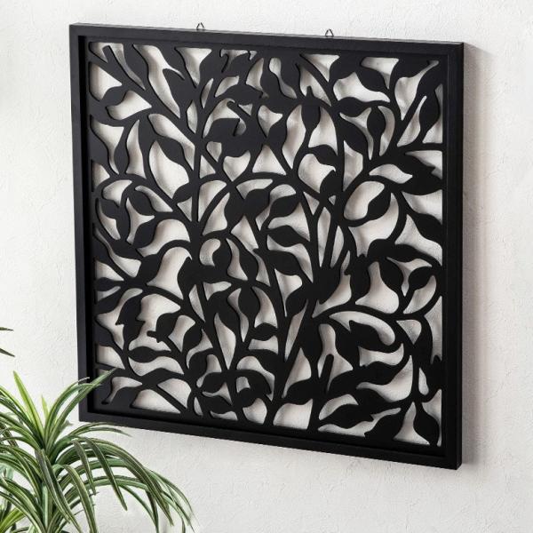 アートパネル 壁掛け レリーフ 木製 約60×60cm リーフ 植物 壁飾り 木彫り 彫刻 モダン ...