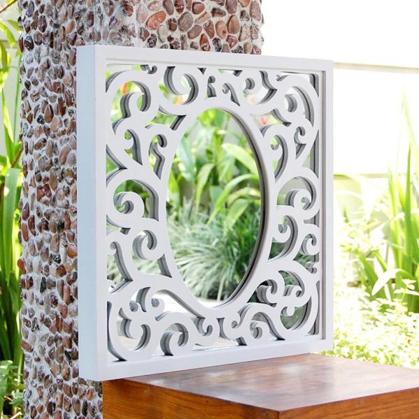 アジアン雑貨 オリエンタルな模様のアートミラー ホワイト 10806