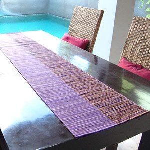 ウォーターヒヤシンスで出来た編み目がオシャレなテーブルランナー パープル×イエロー アジア工房 10...