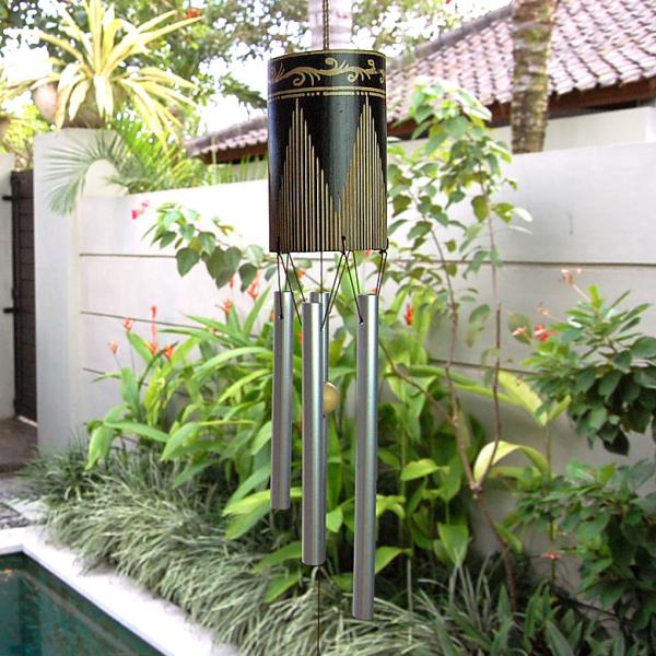 バンブーとアルミで出来た民族模様の優しい音色の風鈴 ウィンドチャイム バリ アジアン雑貨 バリ島 ウ...