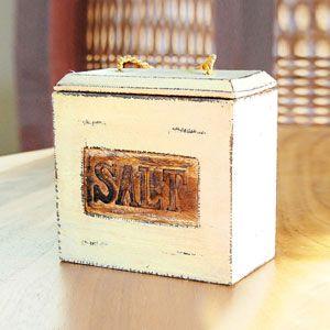 アジアン雑貨 アンティーク調のオシャレな木製ボックス SALT 11112