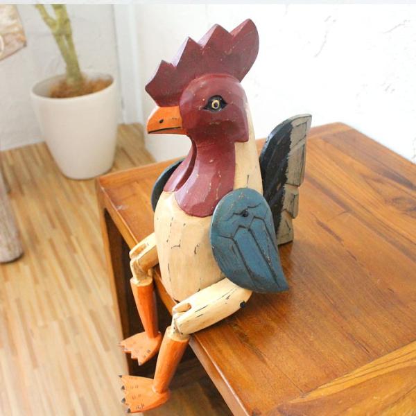 アジアン雑貨 手足が動かせる木彫りのパペット人形 ニワトリ アジア工房 11138
