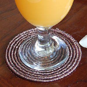 コースター ビーズ おしゃれ 円形 丸型 丸い カフェ 店舗 ホテル 旅館 パープル 紫 アジア工房...