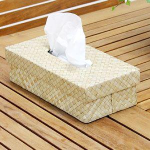 パンダンで編まれた折り畳みティッシュケースカバー ナチュラル アジア工房 11359