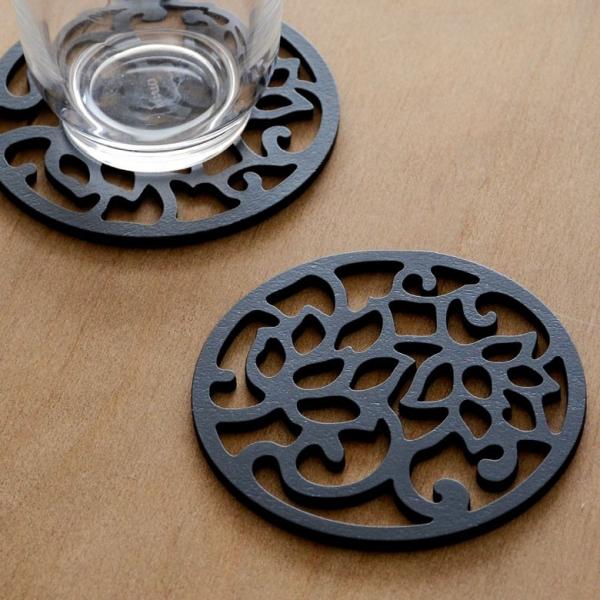 コースター 木製 円形 丸型 ソーサー モダン アジアン ブラック キッチン雑貨 カフェ 敷物 ロー...