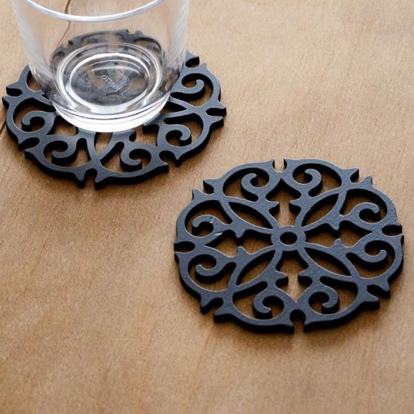 コースター 木製 円形 丸型 ソーサー モダン アジアン ブラック キッチン雑貨 カフェ 敷物 オリ...