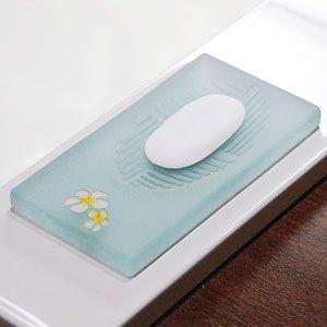 バリ島のガラスで作られた、プルメリアのソープディッシュ アジア工房 11412