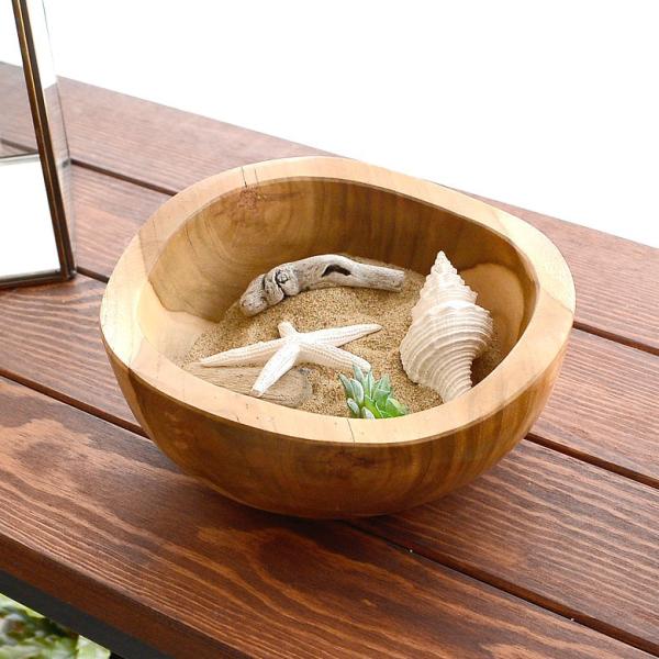 ウッドボウル プランター トレイ 小物入れ 木製 天然チークウッド Ｍサイズ 西海岸 男前 アジア工...