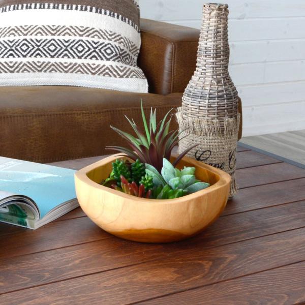 ウッドボウル プランター トレイ 小物入れ 木製 天然チークウッド Lサイズ 西海岸 男前 アジア工...