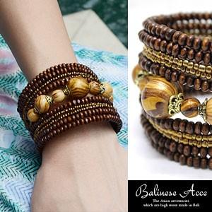 ココナッツウッドビーズのワイドバングル アジア工房 12540