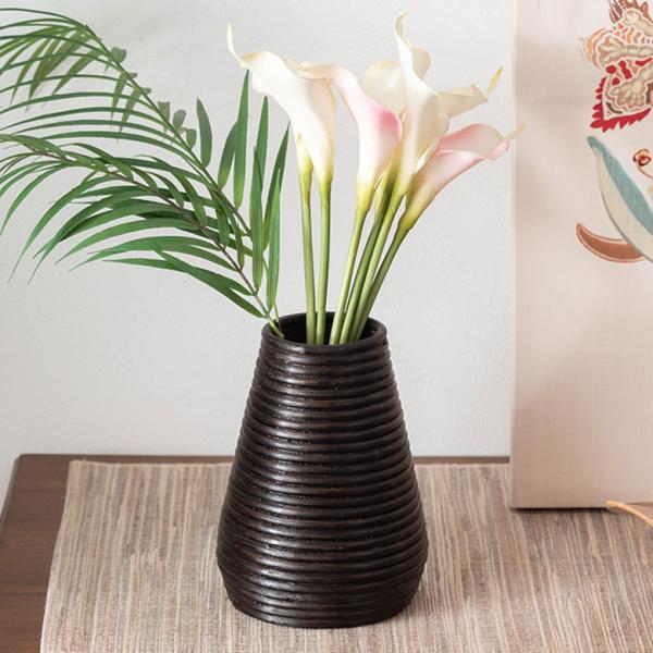ぐるぐるラタンの造花フラワーベース 円錐型 アジア工房 12661