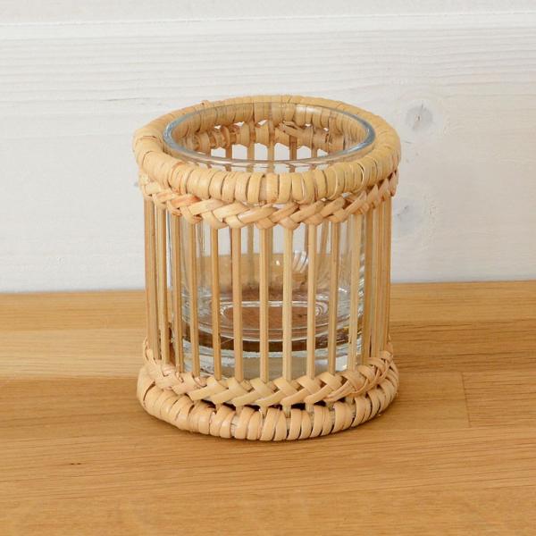 ラタンで編まれたナチュラルキャンドルホルダー アジア工房 12700