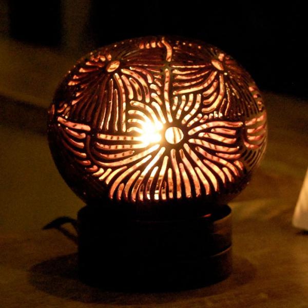 ココナッツボールランプ フラワーモチーフ アジア工房 12730