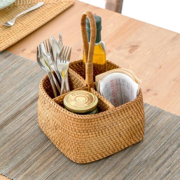 カトラリースタンド カトラリーケース キッチン収納 4分割 ラタン 籐 ナチュラル アジア工房 キッ...