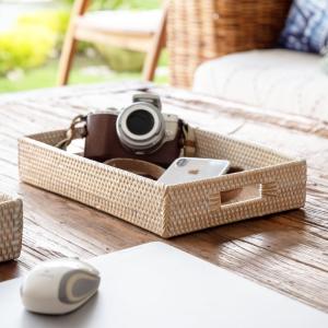 トレイ ラタン製 ホワイトウォッシュ 持ち手付...の詳細画像2