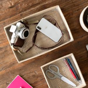 トレイ ラタン製 ホワイトウォッシュ 持ち手付...の詳細画像3