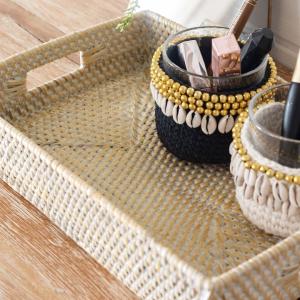 トレイ ラタン製 ホワイトウォッシュ 持ち手付...の詳細画像4