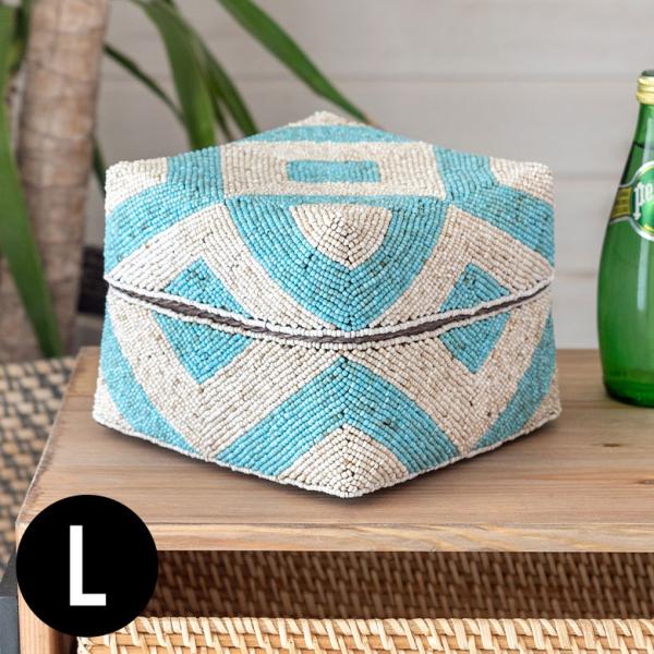 小物入れ L 蓋つき ビーズ製 バスケット 収納 ダイヤ柄 アジアン雑貨 Lサイズ アクセサリーボッ...