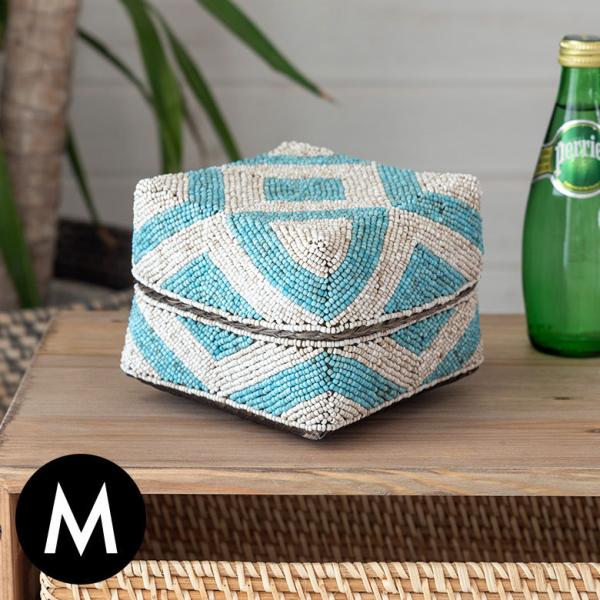 小物入れ M 蓋つき ビーズ製 バスケット 収納 ダイヤ柄 アジアン雑貨 Mサイズ アクセサリーボッ...