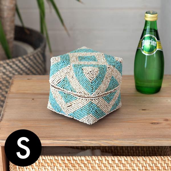小物入れ S 蓋つき ビーズ製 バスケット 収納 ダイヤ柄 アジアン雑貨 Sサイズ アクセサリーボッ...