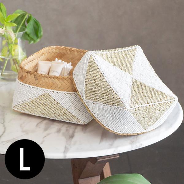 小物入れ 蓋つき ビーズ製 バスケット 収納 ダイヤ柄 アジアン雑貨 Lサイズ アクセサリーボックス...