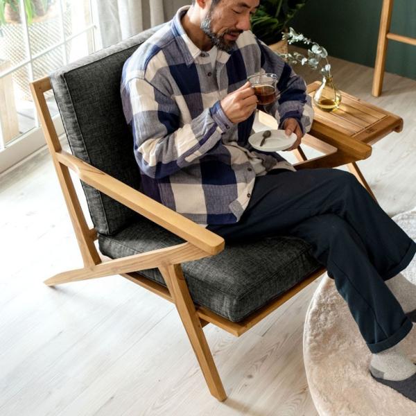 ソファ 1人掛け 肘掛けつき 天然木製 幅190cm「TAKE TEAK」 天然木 チーク材 ファブ...