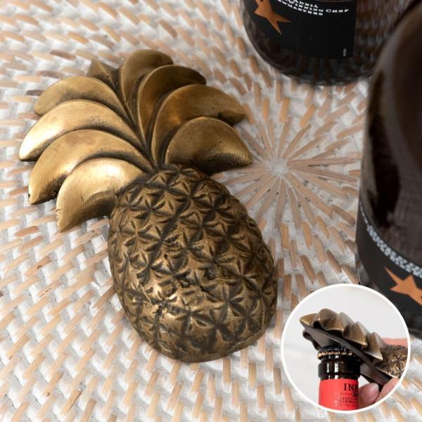 ボトルオープナー 栓抜き せんぬき パイナップル型 アンティーク風 真鍮製 キッチン雑貨 ビン 瓶 ...