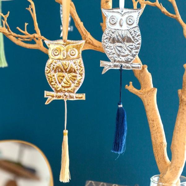 クリスマス オーナメント 壁飾り フクロウ Xmas アルミ製 オブジェ クリスマス雑貨 シルバー ...