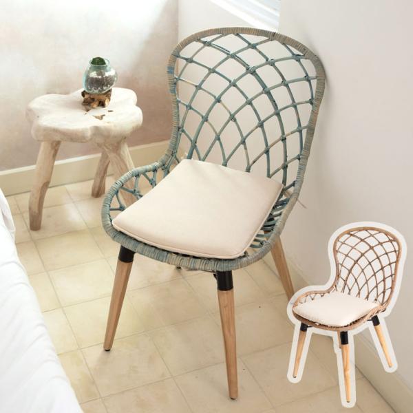 チェア 肘なし イス ラタン 籐 シンプル 木製脚 一人掛け 背もたれ付き クッション付き ひし形 ...