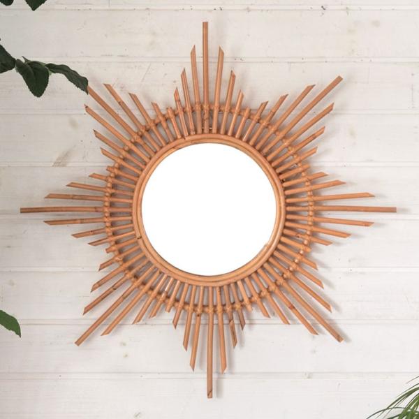 ミラー 鏡 星 スター 壁掛け ラタン アジアン 直径59cm  壁掛けミラー ウォールミラー 壁掛...