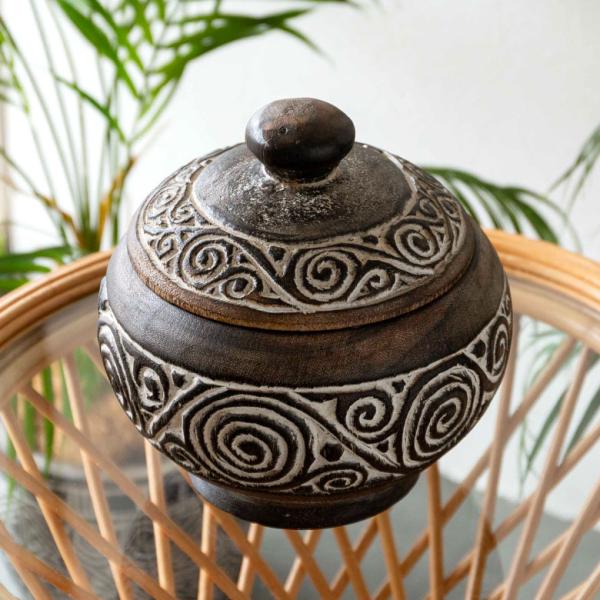 小物入れ デコレーション ポット 木製 ウッド スンバ ハンドメイド オブジェ 木彫り 彫刻 カービ...