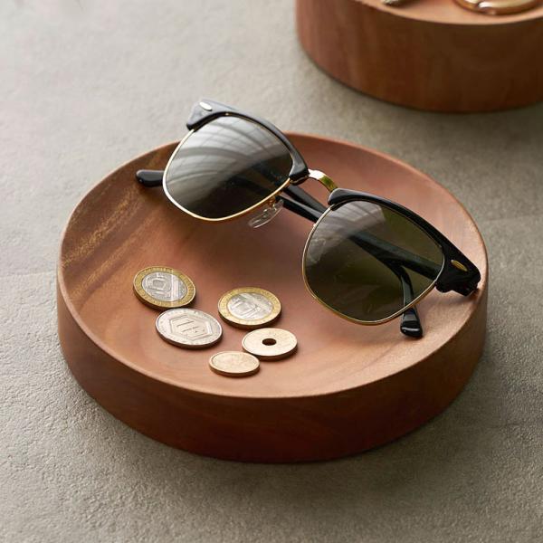 ウッド トレイ 小物 入れ 天然木 ラウンド 丸 径16cm 高さ3cm ブラウン コイン トレー ...