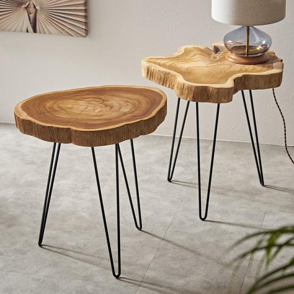 サイド テーブル 切り株 天然 ウッド 無垢 チーク 高さ 約 50cm ナチュラル ソファ 木 製...