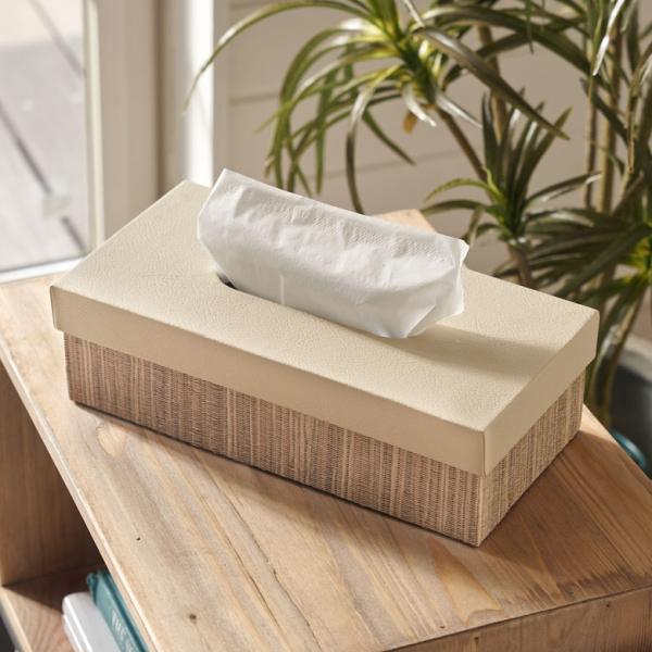 ティッシュ ケース ふた付 ボックス カバー ウォーターヒヤシンス フェイクレザー W 27cm D...