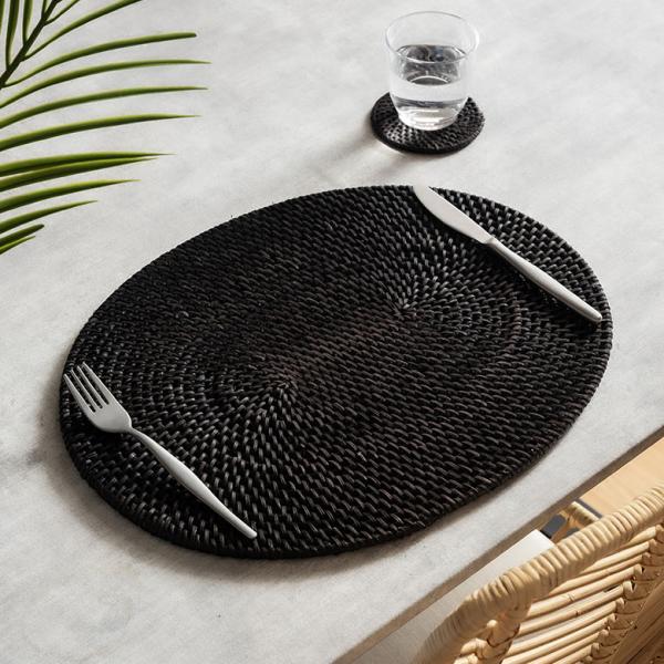 ランチョン マット ラタン 籐 オーバル 楕円 プレース プレイス ランチ テーブル ウエア コーデ...