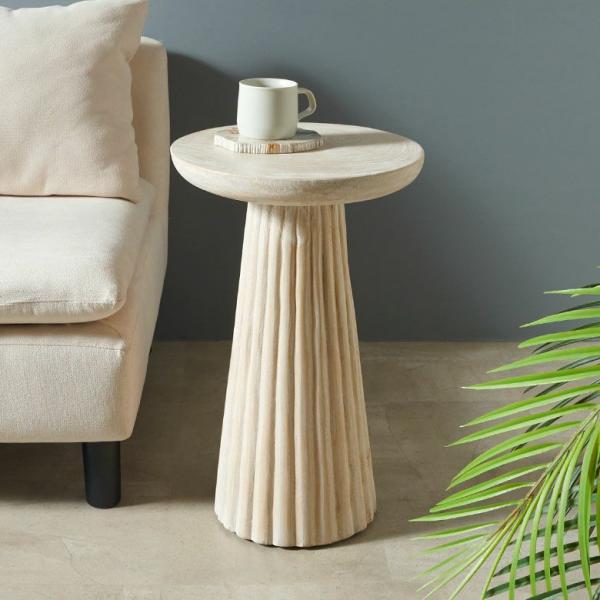 サイドテーブル 木製 丸 天然木 スワールウッド 彫刻 ナイトテーブル スリム 無垢 テーブル ソフ...