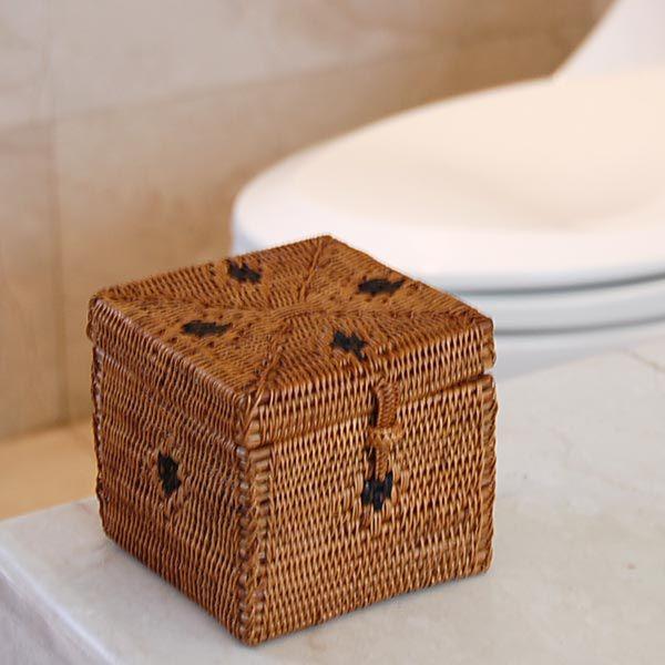 アジアン雑貨 アタで編まれた四角いフタ付き小物入れケース Kタイプ アジア工房 2204