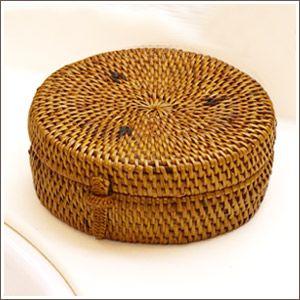 アジアン雑貨 アタ製フタ付き小物入れケース アジア工房 2206