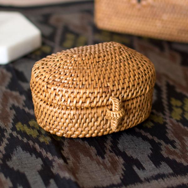 アジアン雑貨 アタ製楕円形のフタ付き小物入れミニケース アジア工房 2221