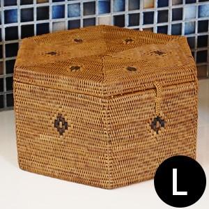 アジアン雑貨 アタ製六角形のフタ付き小物入れケース L アジア工房 2225