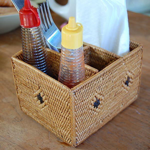 アジアン雑貨 アタで編まれたスクエア型スタンド4分割収納ケース Eタイプ アジア工房