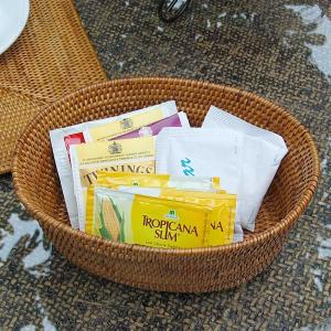 アジアン雑貨 アタ製大きなフタ付きボックス型バスケット Lタイプ