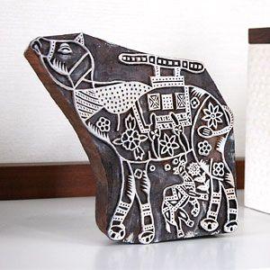 インド製木彫りスタンプオブジェ ラクダの親子 30104