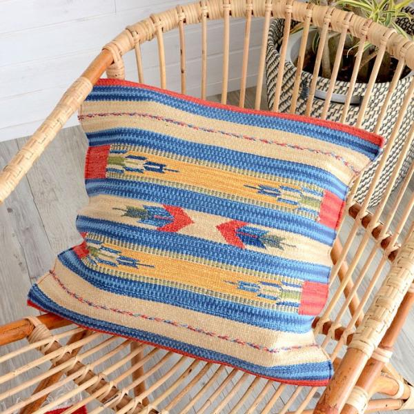 クッションカバー コットンキリム 約45×45cm おしゃれ インド綿 コットン 綿100 モダン ...