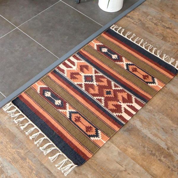 玄関マット 室内 おしゃれ 50×80cm ラグ マット キリム インド綿 オルテガ エスニック ネ...