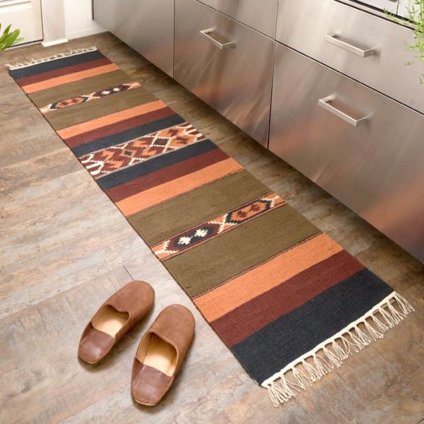 キッチンマット おしゃれ 玄関マット 45×180cm ラグ マット キリム インド綿 ネイティブ ...