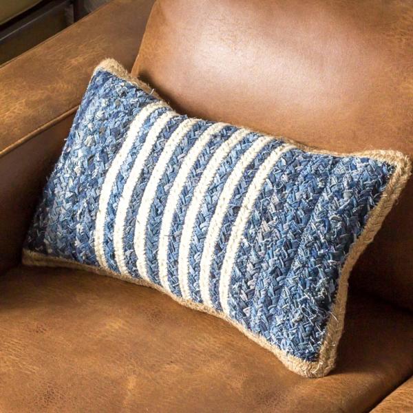 クッションカバー デニム 30×50cm おしゃれ 綿 麻 長方形 約30×50cm ブルー 青 フ...